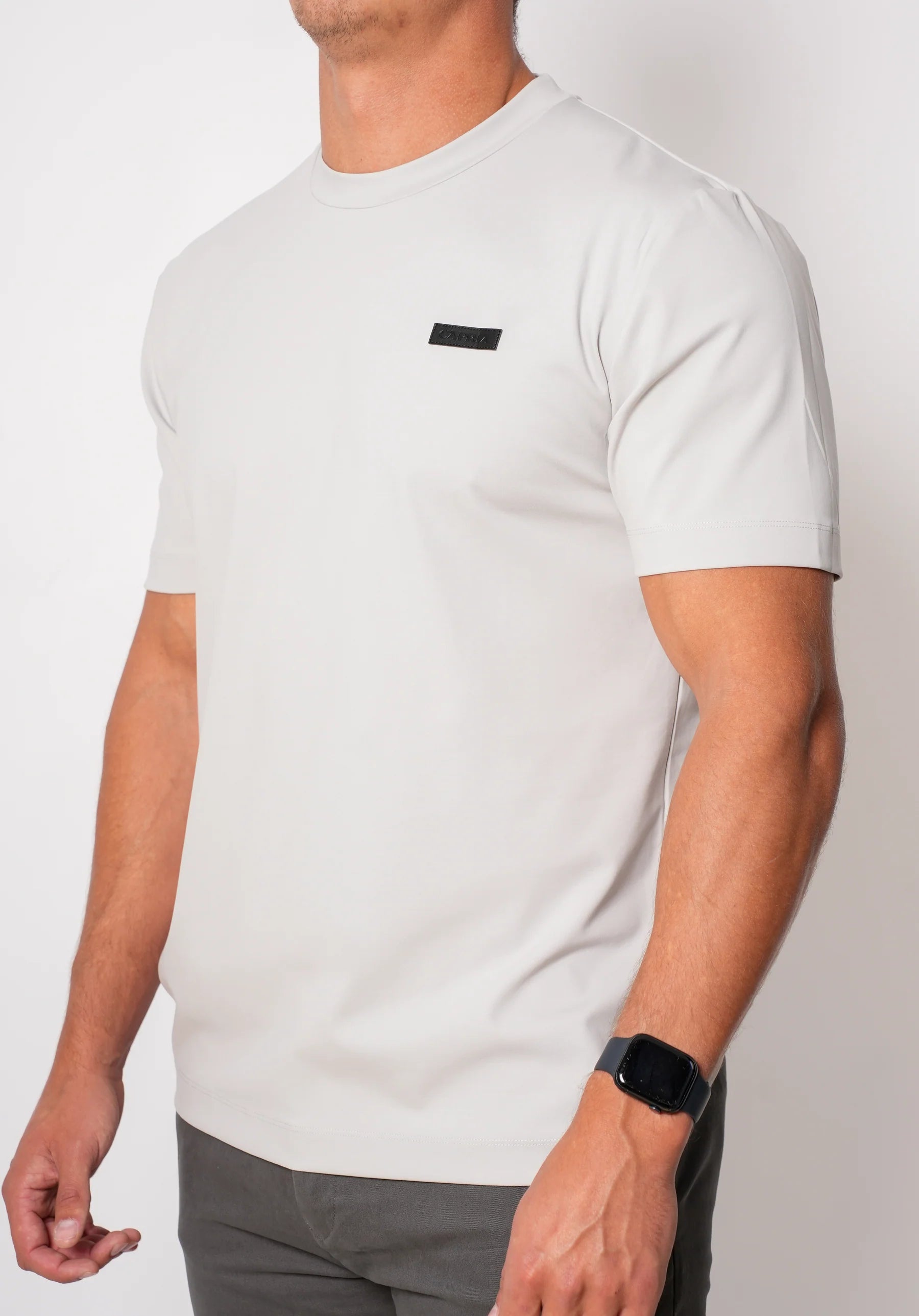 Capria Leather Badge T Shirt - Steel Grey